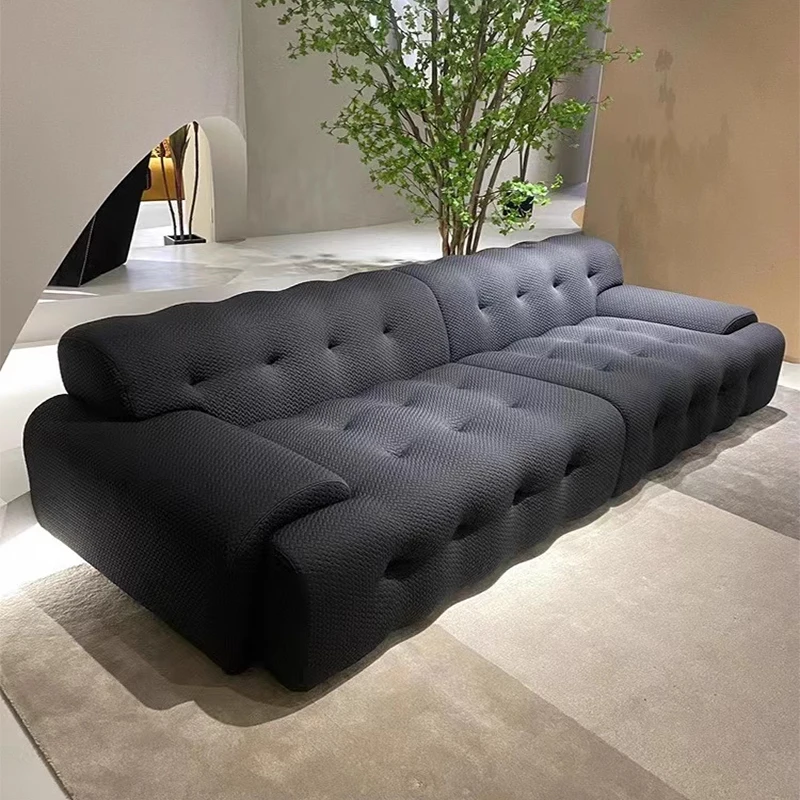 

Fabric Black Minimalist Sofa Living Room Italian Floor Double Puffs Couch Chaise Bedroom Nordic Divano Letto Home Furniture