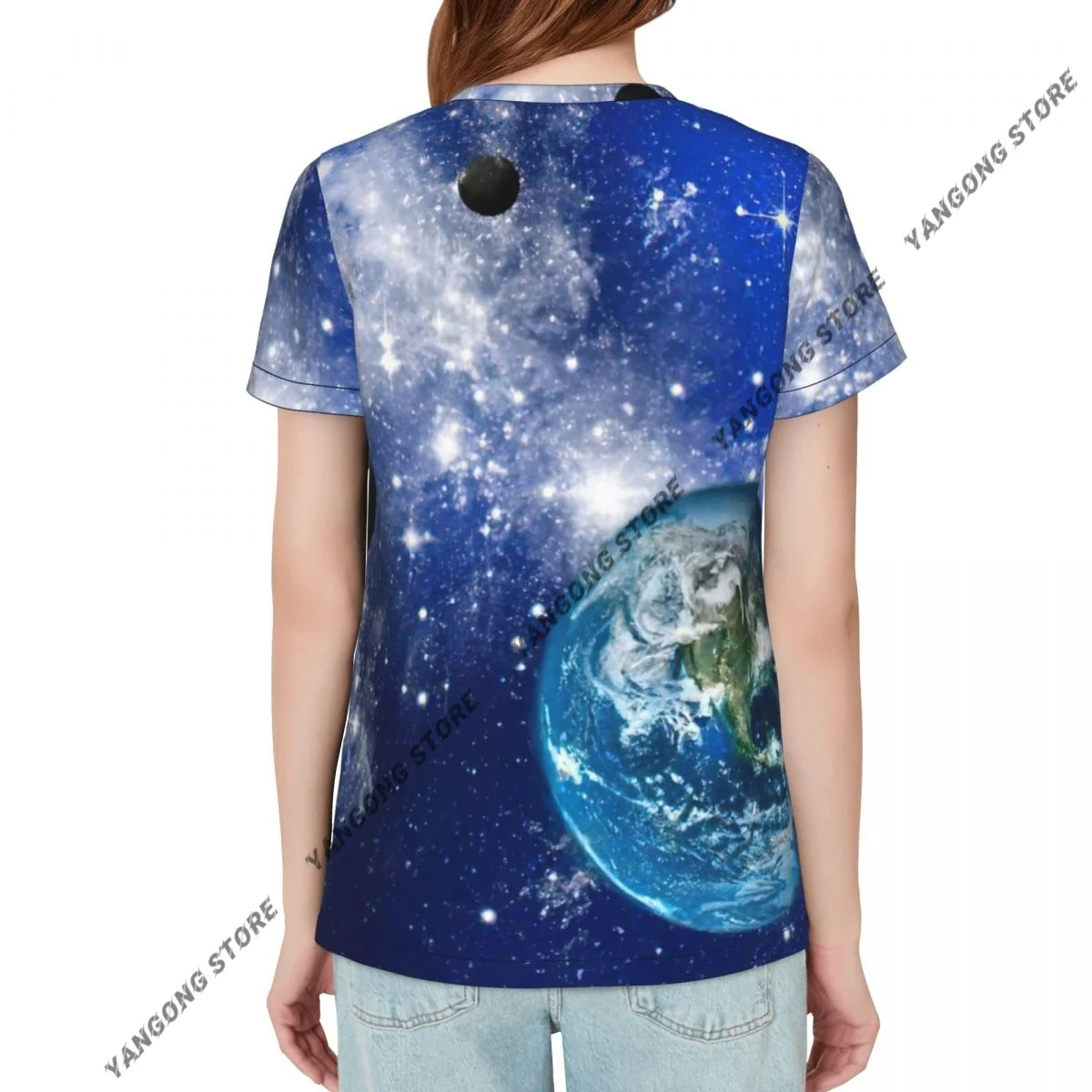 Women Short Sleeve Top Planet And Galaxy Stars In Space T-shirt Fashion Summer Female Tops Loose Round Neck T Shirt