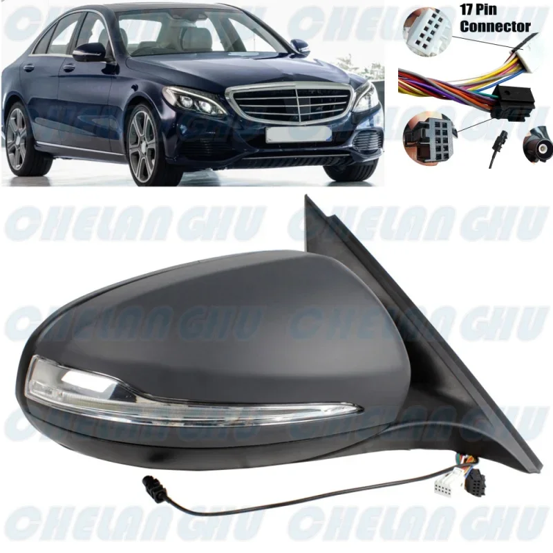 

For Benz W205 C180 C200 C300 C250 2014 2015 2016 2017 2018 Right Side 17 Pins UnPainted Power Fold Puddle Lamp Mirror Assembly