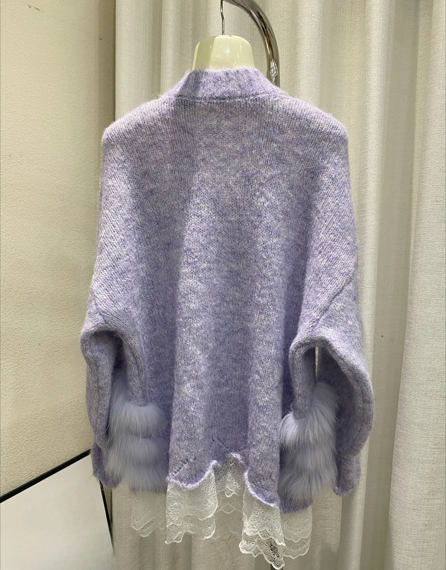 2025 Autumn Winter New Floral Design Sweaters Women Faux Fox Fur Coats V-neck Off-shoulder Knitted Tops Solid Color Knitwears