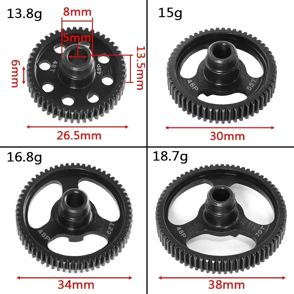 Transmission Gears for Ford Bronco, Steel Spur Gear, Peças de Atualização, GT4-TEC 2.0, 48T, 55T, 62T, 70T, 1:10