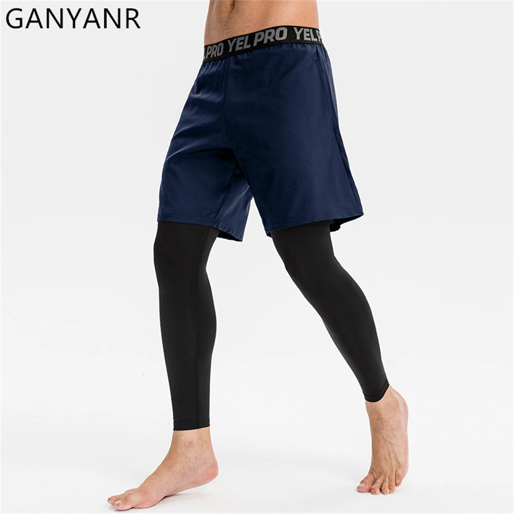 GANYANR Running Tights Men Compression Pants Fitness Sportswear Basketball Trousers Leggings Sports Gym Cool Training Marathon
