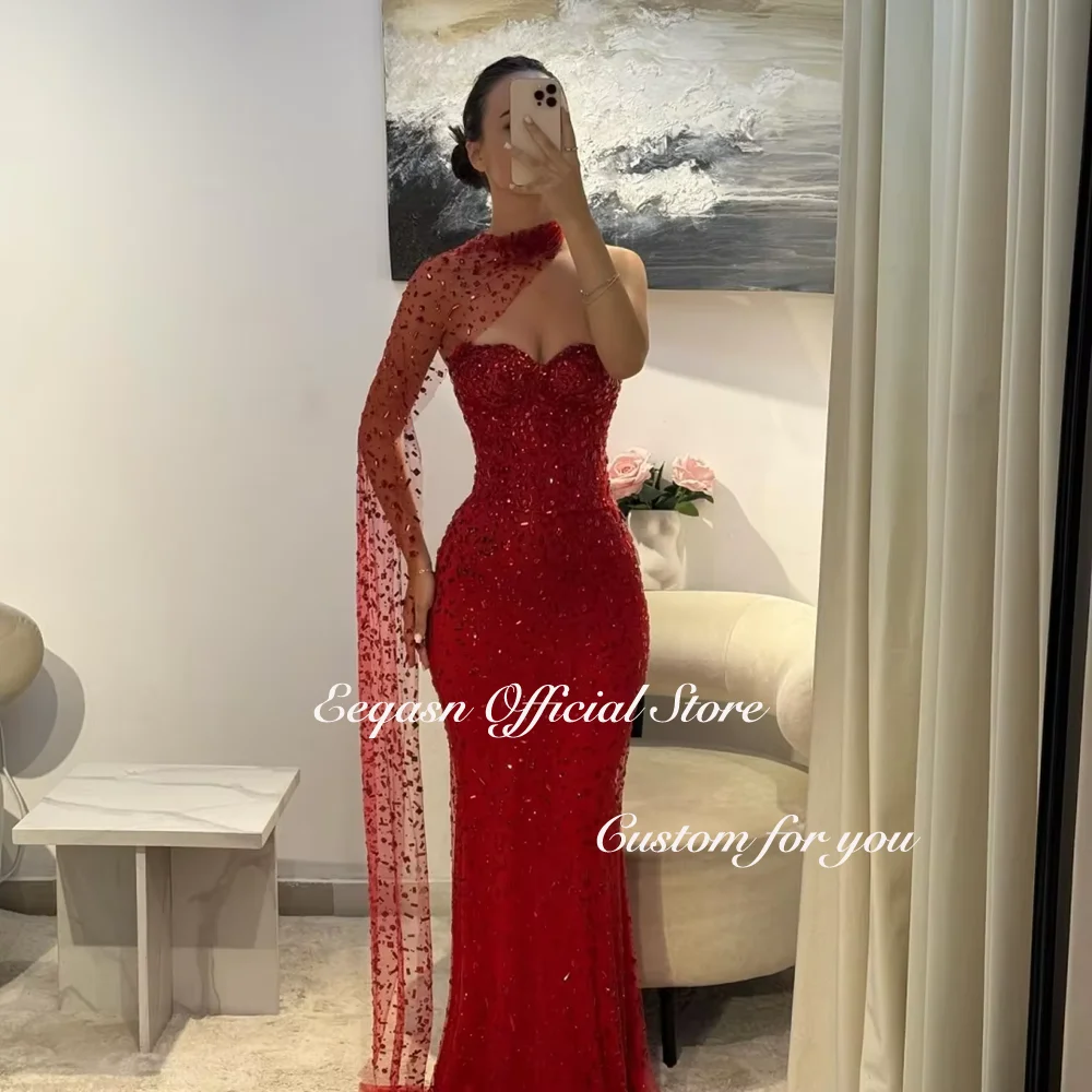 Luxury Full Crystal Evening Dress Long Mermaid Strapless Dubai Wedding Party Gown Prom Fishtail Skirt Maxi Dresses Customized