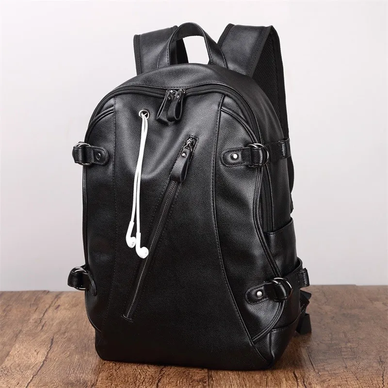 Backpack Fashion Pu Leather Travel Bag Casual School Bag Men External Usb Charge Waterproof Backpack Leather Bookbag