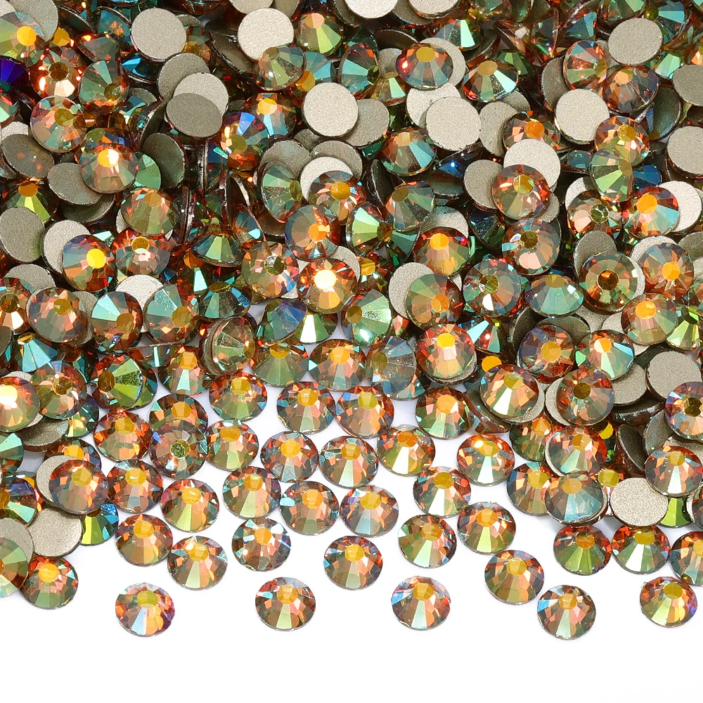 QIIY SS3-SS60 Ghost Light Golden Flatback Glass Rhinestones Bright Crystal AB Non-hotfix Glue On 3D