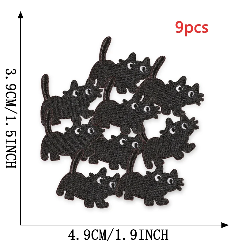 9 stücke Schwarze Katzen Nette Anime Eisen Auf Patches Für Kleidung Gestickte Lot Jacke Stoff Nähen Kinder Aufkleber Pack Diy parche Mochila – Detail 6