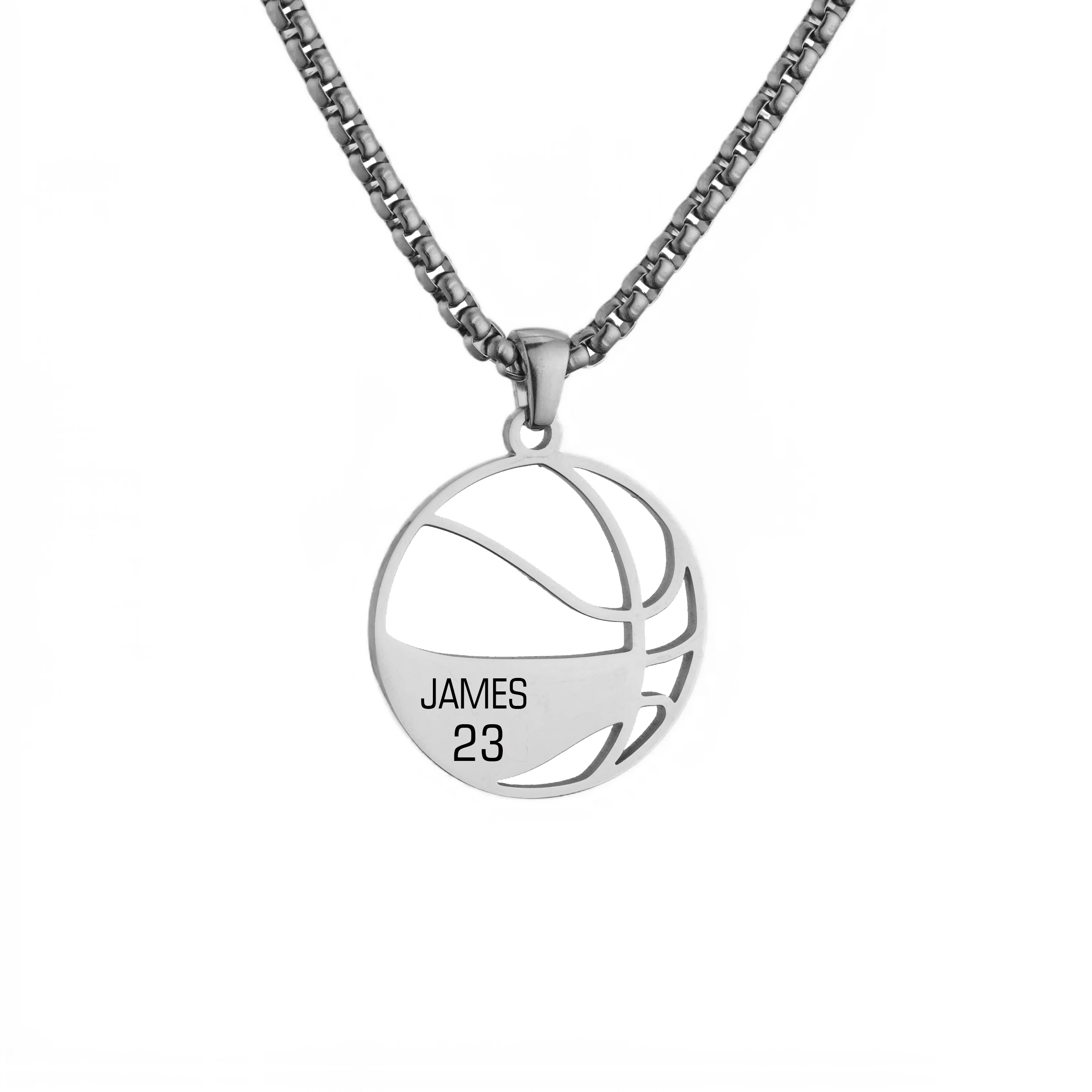 Customized hollowed basketball pendant necklace stainless steel engraved name and team number, a gift for favorite sports fans