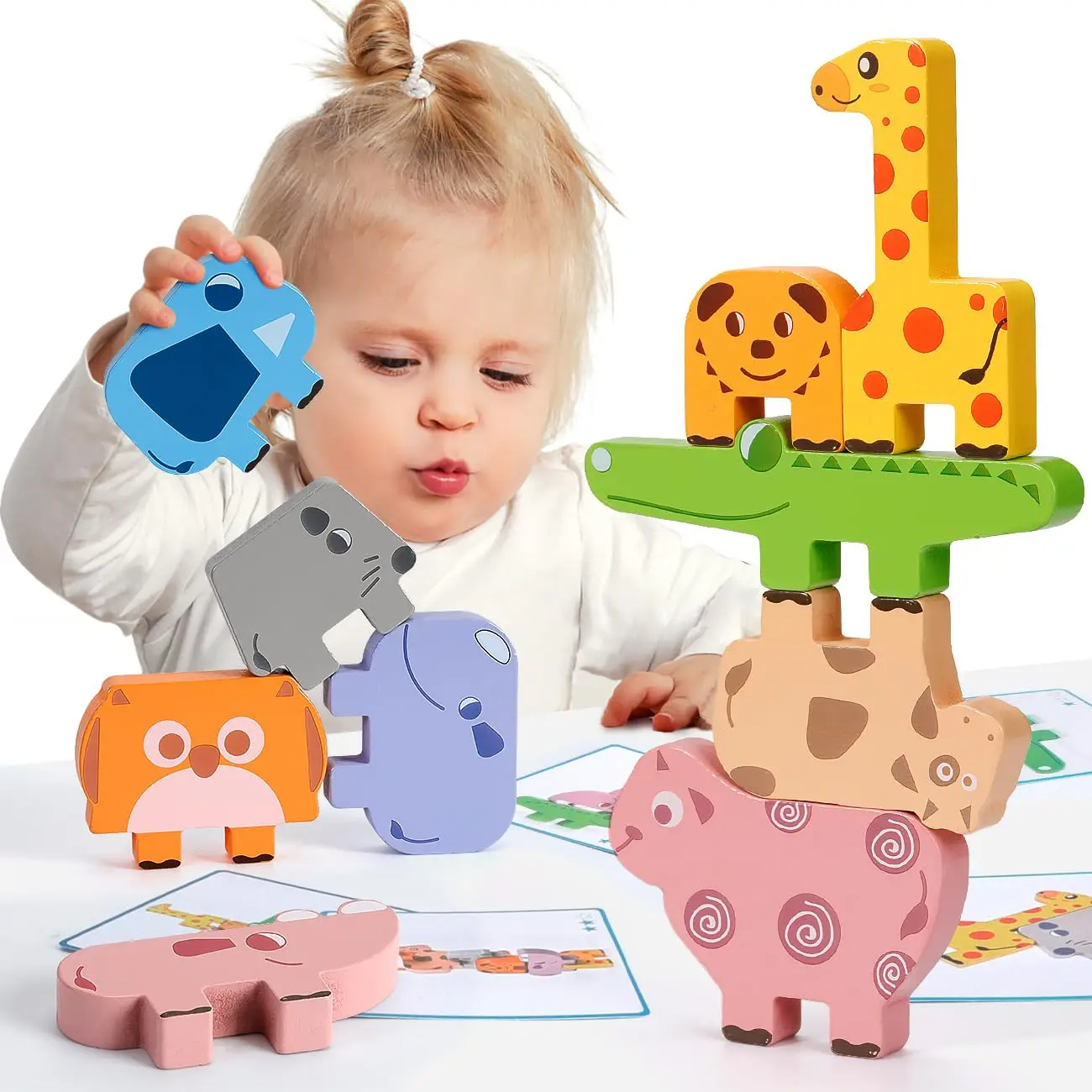 

10 Pcs Wooden Animal Blocks Sorting & Stackin with Cards for Toddlers Kids Montessori Preschool Educational Learning Toys