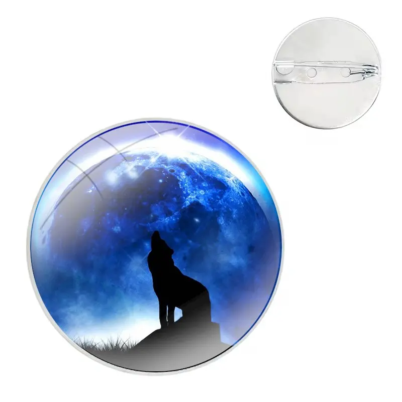 Glass Dome Brooches Badge Pins For Clothes Hat Shirt Lapel Bag The Sirius Wolf