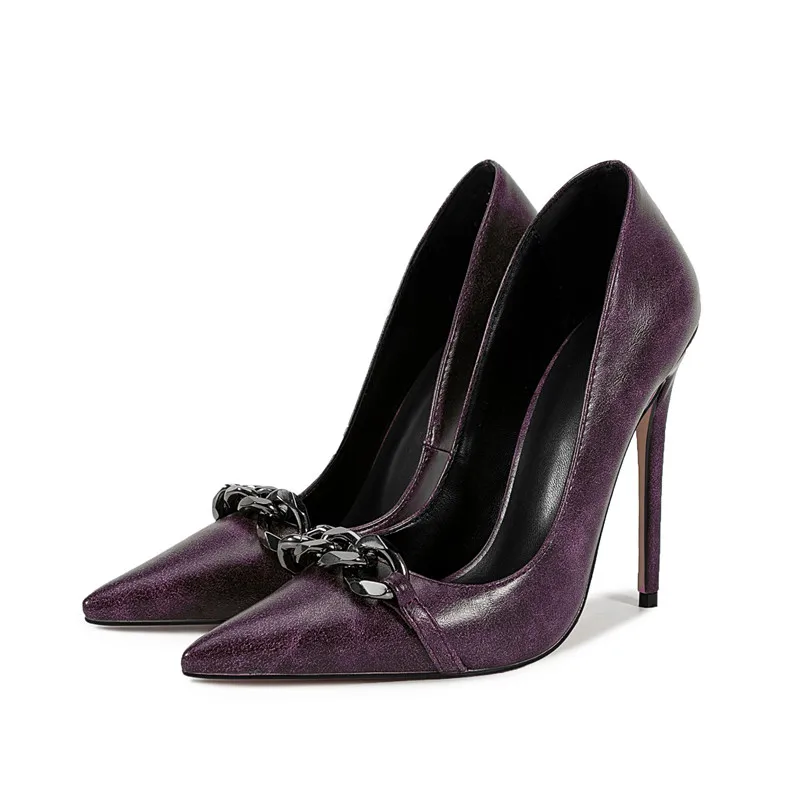 MKKHOU Fashion Pumps New High Quality Handmade Custom Shoes Chain Pointed Shallow Mouth High Heels Commuter Women's Shoes