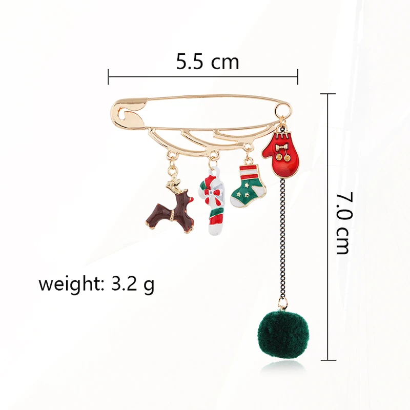 tree snowman safety Pins Hairball tassels Pines for Women New Year Jewelry Christmas Pin Brooch Santa Claus bell Elk reindeer