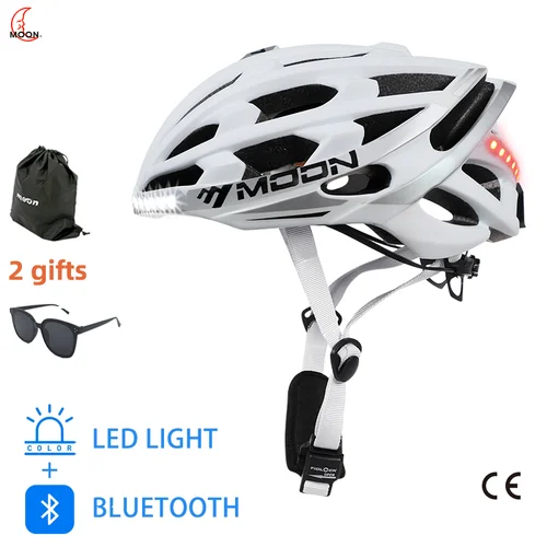 MOON-casco de bicicleta para ciclismo de montaña y carretera, multifunción, Bluetooth, música, teléfono, luz de advertencia LED, seguridad