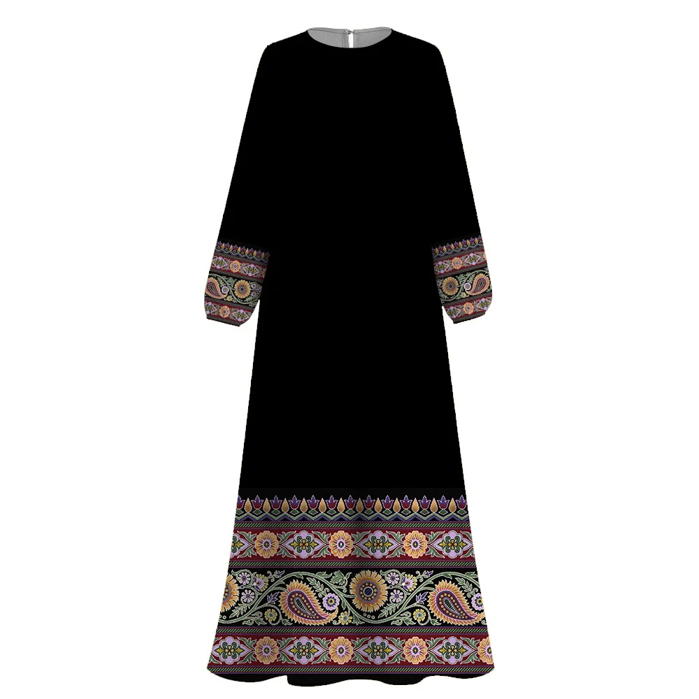 2024 Femme Islam Abayas Dresse Ramadan Clothing Abaya Muslim Round Neck Women Robe Dubai Turkey Luxury Print Casual Kaftan 3XL