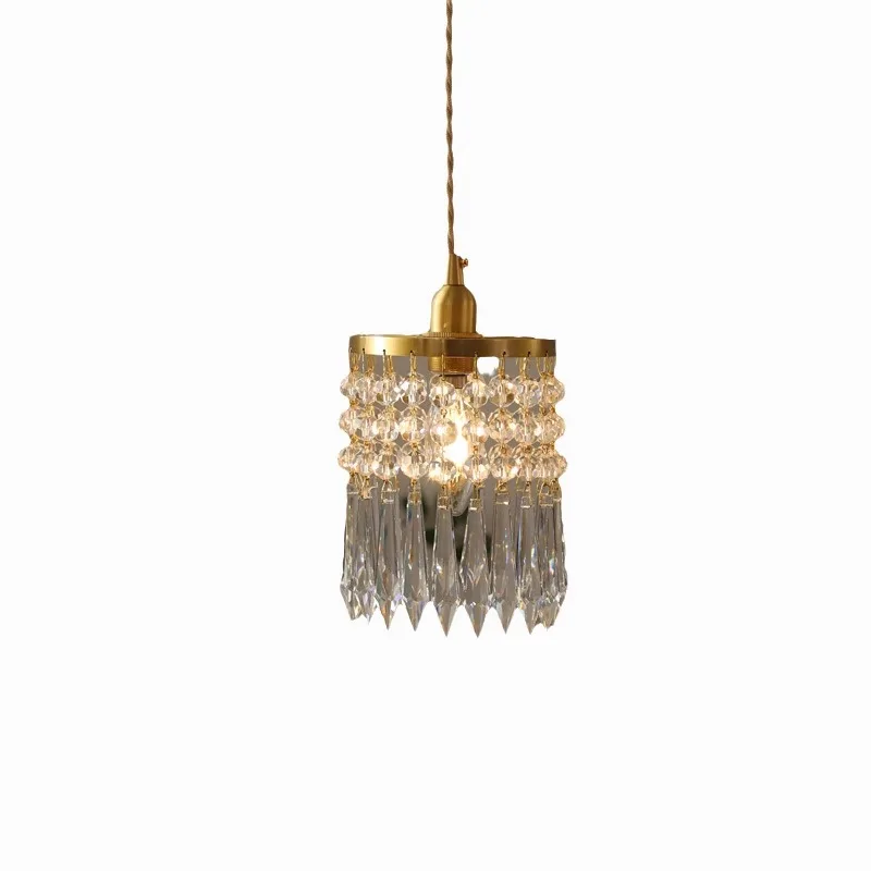 

French crystal small chandelier American light luxury bedroom bedside aisle bay window bar counter all copper