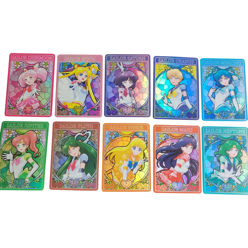 10Pcs/set Anime girl Flash Cards Tsukino Usagi Mizuno Ami Hino Rei Aino Minako Kino Makoto Game Anime Collection Cards Gift Toy