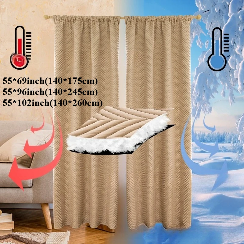 

Winter Thermal Warm Folder Cotton Curtain Cold proof Windbreak Soundproof Blackout Beige Curtains for Living Room and Bedroom