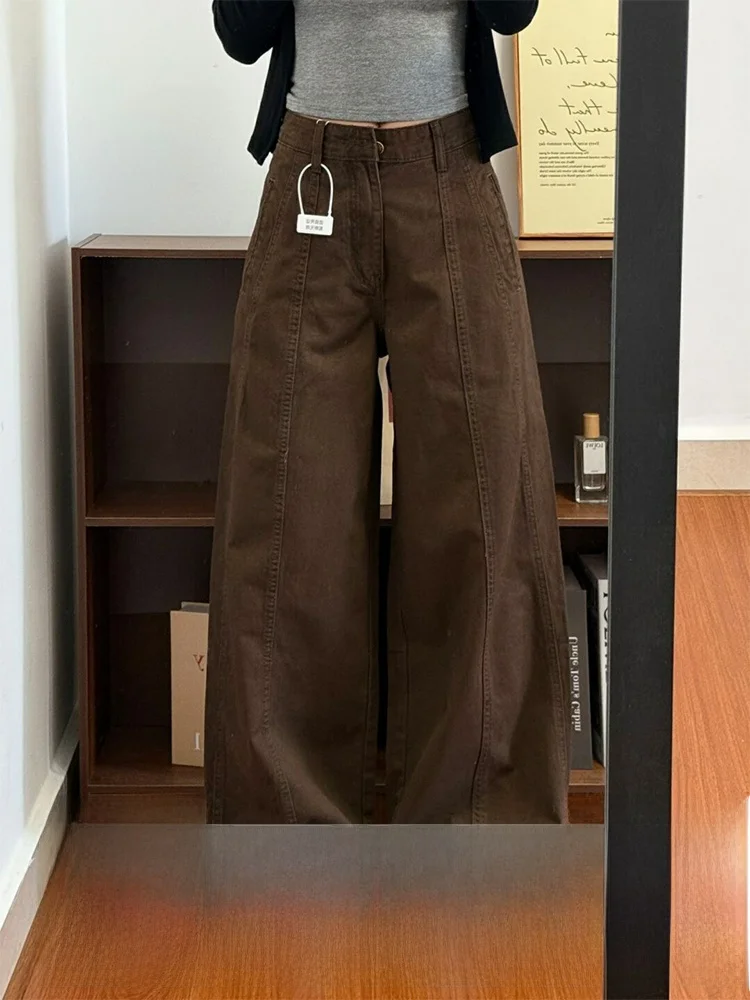 

American Style High Waist Wide Leg Jeans Women's Loose Drapey Straight Cut Summer Hot Pants Casual Straight Tube Long Trousers