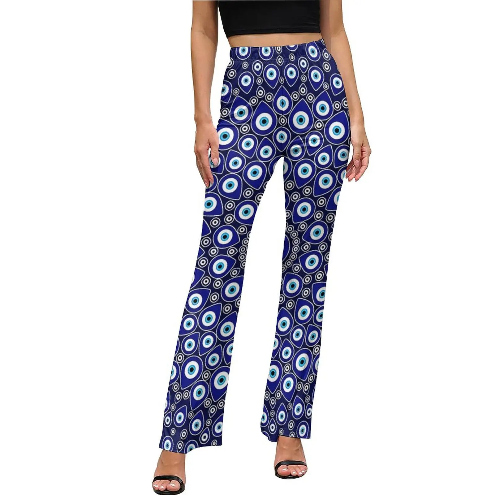 Evil Eye Print Pants Nazar Eye Circular High Waisted Night Club Flare Trousers Summer Custom Streetwear Pants Gift Idea