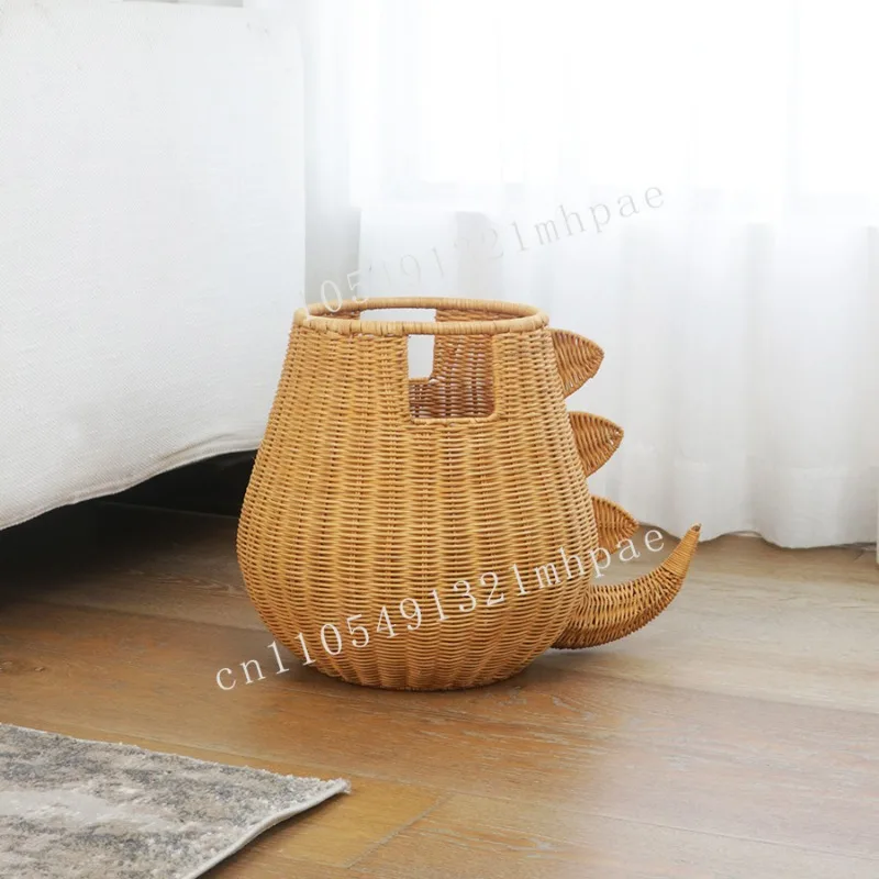 

Handmade rattan dinosaur model bathroom laundry basket sundries hotel home decoration toy storage basket