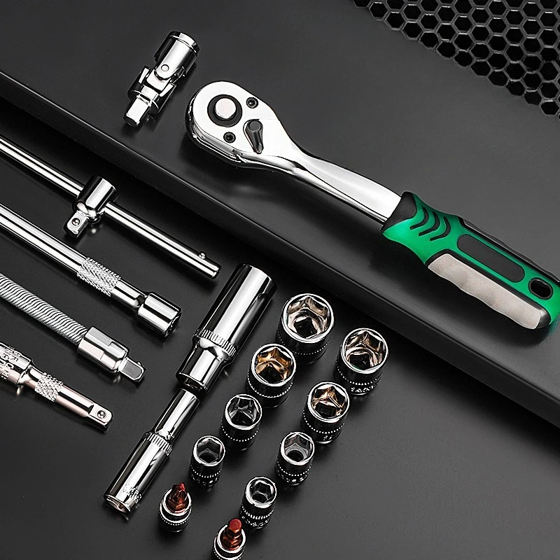 Pro 24/72 Teeth Ratchet Wrench Set with Sockets Screwdriver Bits Hand Tools Set Extension Rod Suitable for Car Repair Household