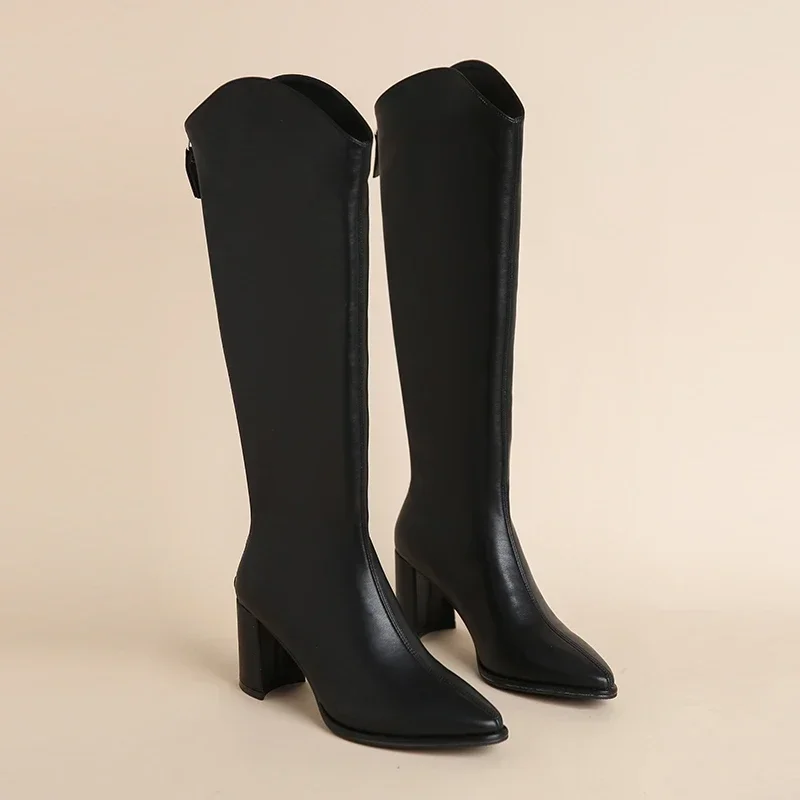 Plus Size 34-43 nuovi stivali da donna cerniera tacchi alti spessi semplici tacchi alti spessi stivali autunno inverno Botas alti al ginocchio