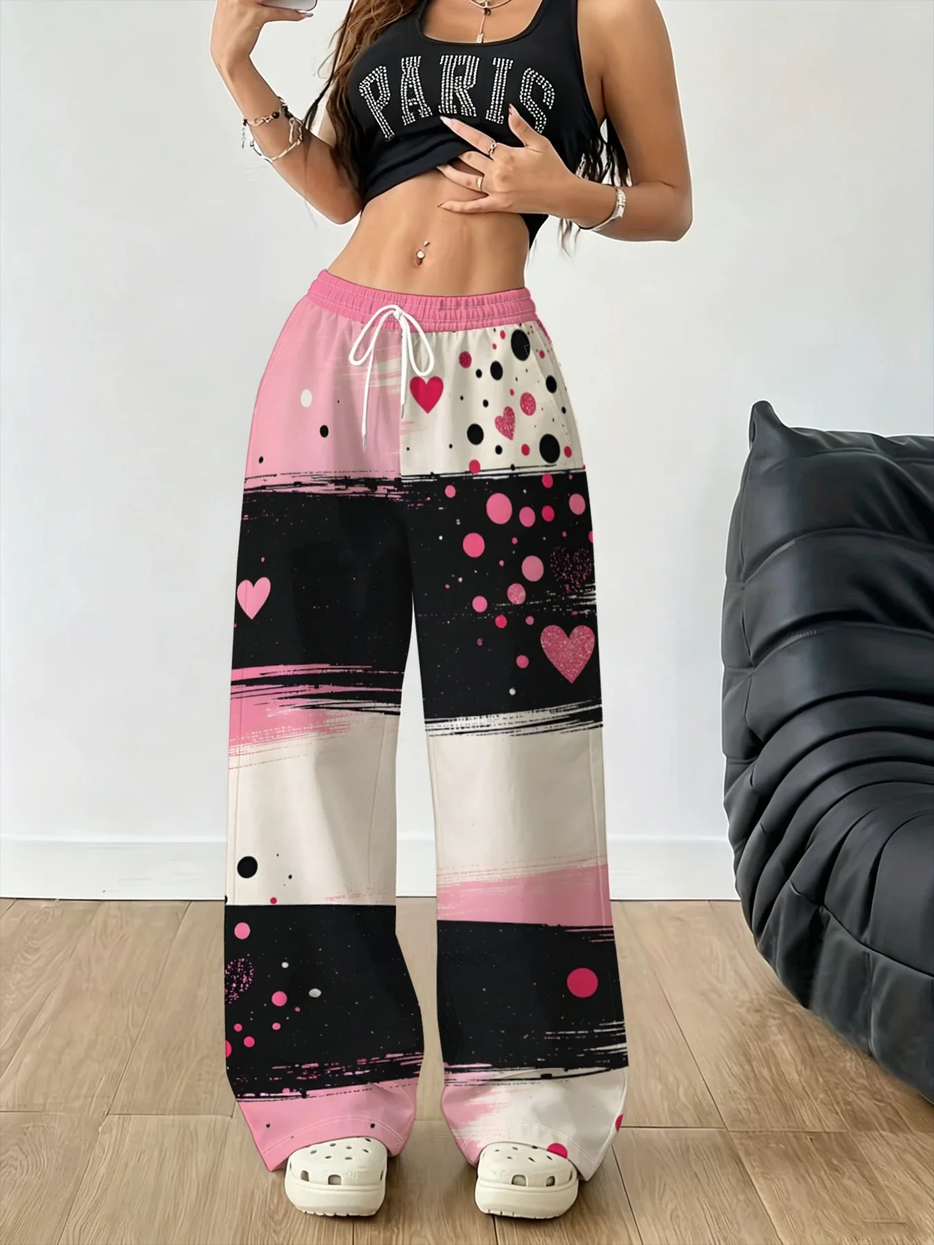 2026 Spring Autumn Hot Sale Personalized Fashionable Y2k Color-block Pants Trendy Fashion Vintage Print Loose Women Sports Pants