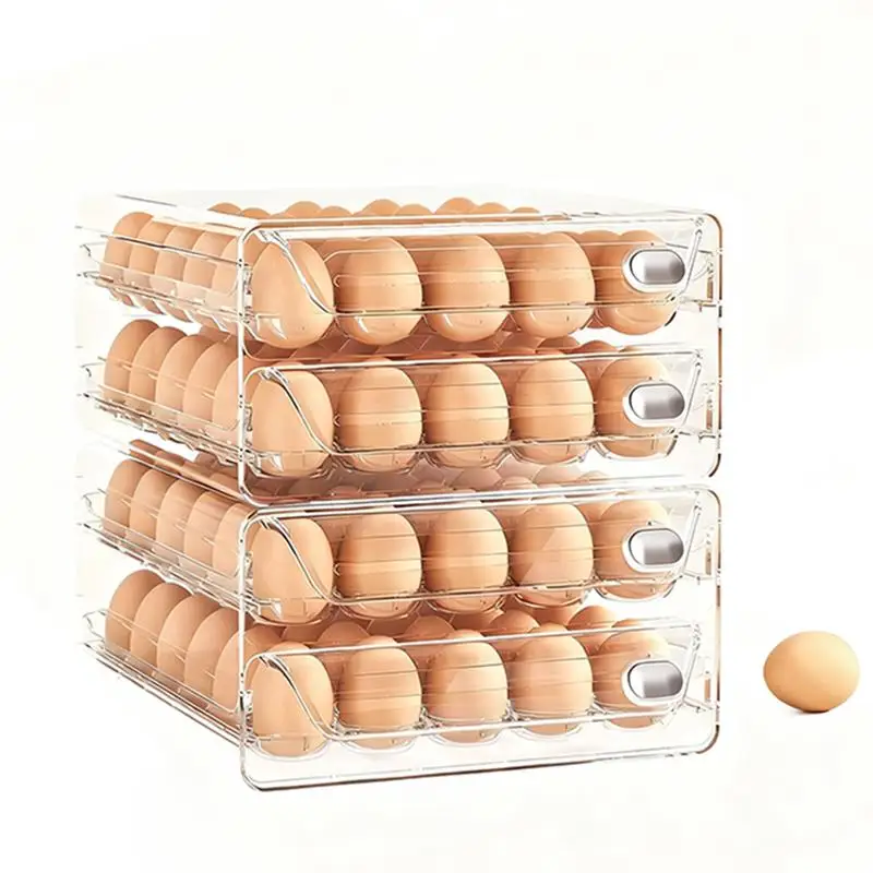 Large Capacity 60-Egg Storage Box Stackable Refrigerator Egg Holder Kitchen Organizer Transparent Anti-Roll Egg Dispenser Container with Freshness Timer Pantry Fridge Accessories Mother's Day Gift