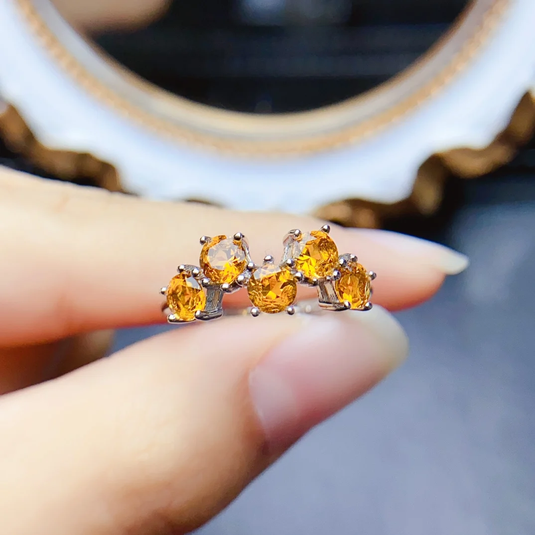 FS S925 Sterling Silver Inlay 4mm Natural Citrine Ring for Women Fine Fashion Charm Weddings Jewelry With Certificate MeiBaPJ