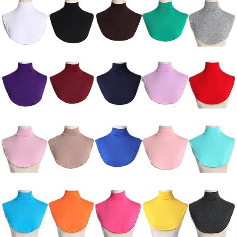 New Womens Muslim Modal Fake False Collar Islamic Hijab Extensions Turtleneck High Neck Cover Warmer Bright Solid Color Half Top