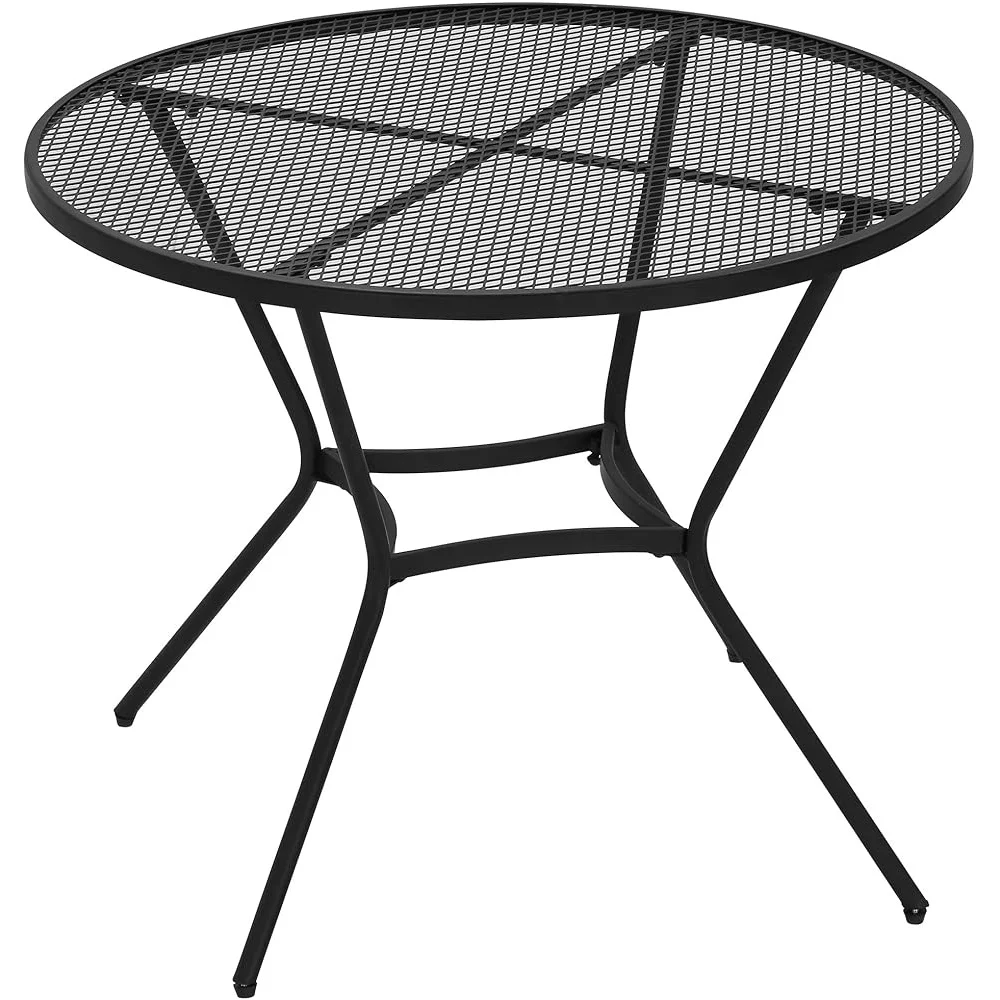 35 Inch Round Outdoor Patio Bistro Table Fast Drying Metal Mesh Top Adjustable Non Slip Feet Ideal Garden Balcony Dining
