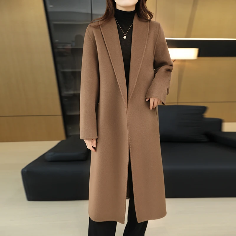 

Ladies' 100% Cashmere Thick Double-Sided Long jacket, Classic and Multifunctional, Fashionable And Suitable For Business