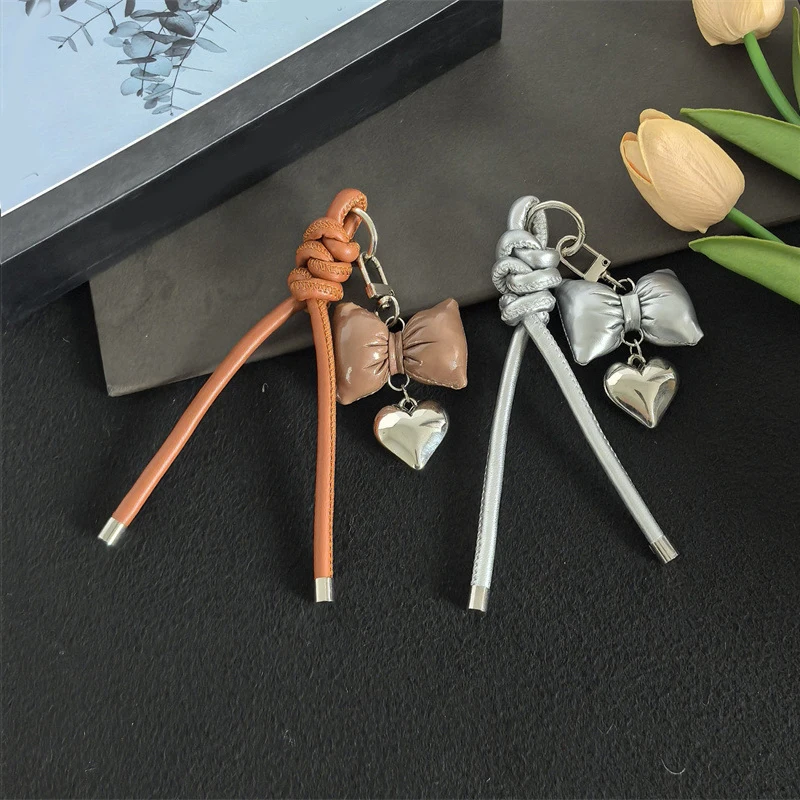 

New Fashion PU Leather Bow Rope Keychains For Women Y2k Bag Pendant Couple Car Key Chains Jewelry Gift Decoration Accessories