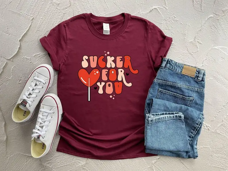 Sucker For You Shirt, Valentines Day Gift Short Sleeve Top Tees O Neck Fashion Streetwear harajuku 100%Cotton goth Drop Shipping
