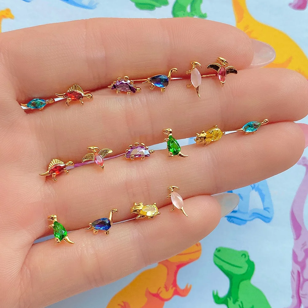 

4Pairs Cartoon Dinosaur Earrings Little Animal Shape Accessories Perfect Gift for Girls Lovely Creative Ear Decorations