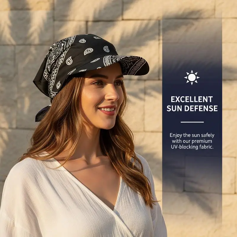 Fashion Wide Brim Baseball Caps Head Scarf Pre-Tied Lightweight Sun Visor Turban Breathable Bandana Scarf Cap Women Outdoor