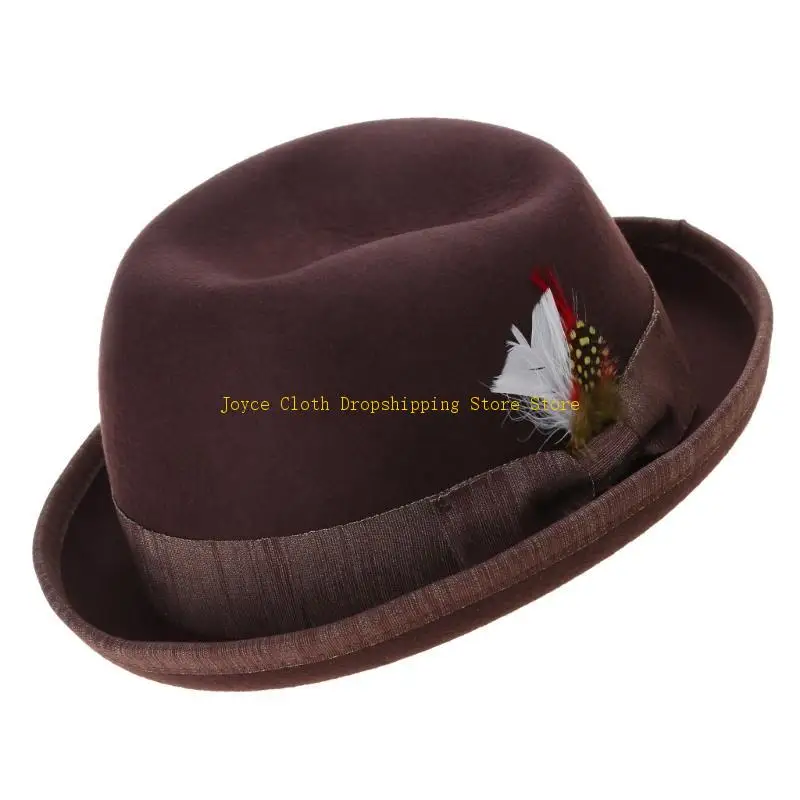 فيدورا أفضل قبعة سوداء قصيرة حافة فستان قبعة مستديرة مفاجأة هدية لصديقها الأب العم قبعة عادية 10CD #5