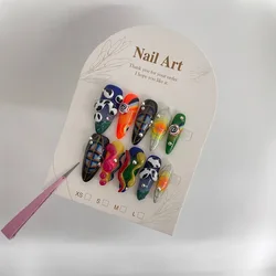 Handmade Colorful Press on Nails Ins Long Almond Shaped Fake Nail Tips Wearable Full Cover Creative European False Nail Tips
