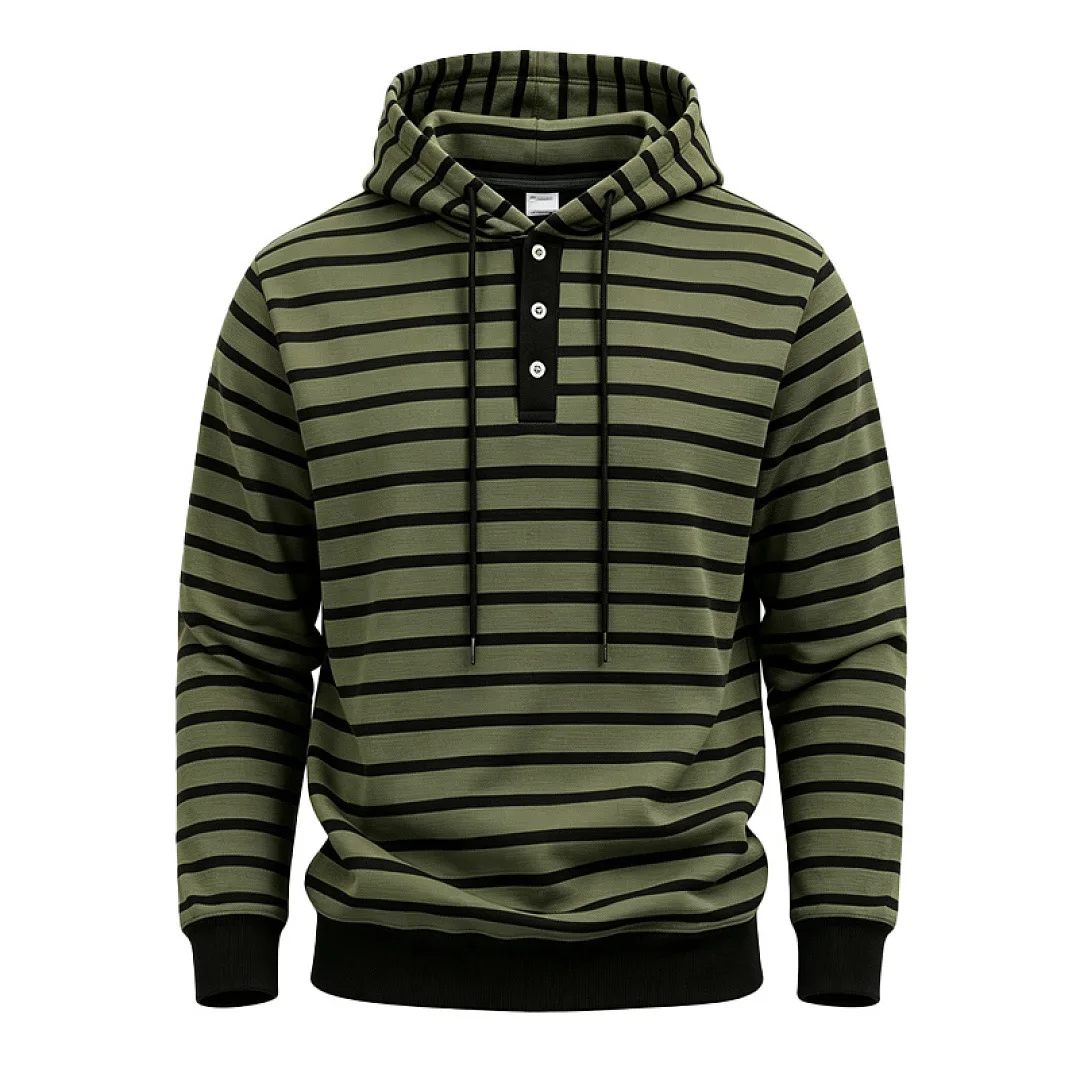 Men's striped long-sleeved hooded shirt, loose long-sleeved hooded sweatshirt, casual style, spring and autumn street fashion to