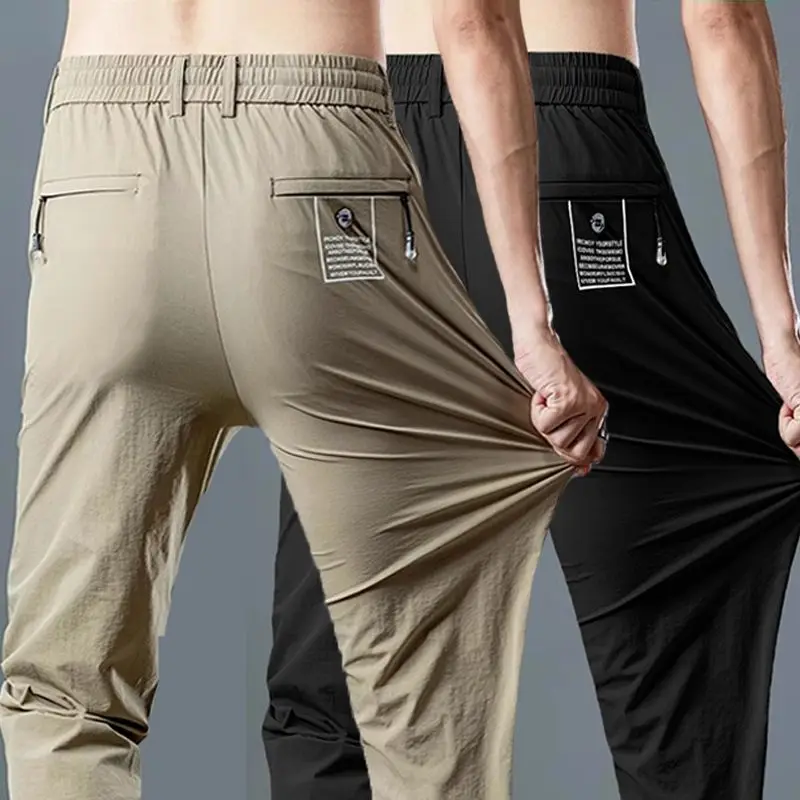 

Весенне-летние шелковые повседневные брюки для мужчин и женщин, прямые тонкие спортивные спортивные штаны, мужские легкие быстросохнущие брюки с широкими штанинами