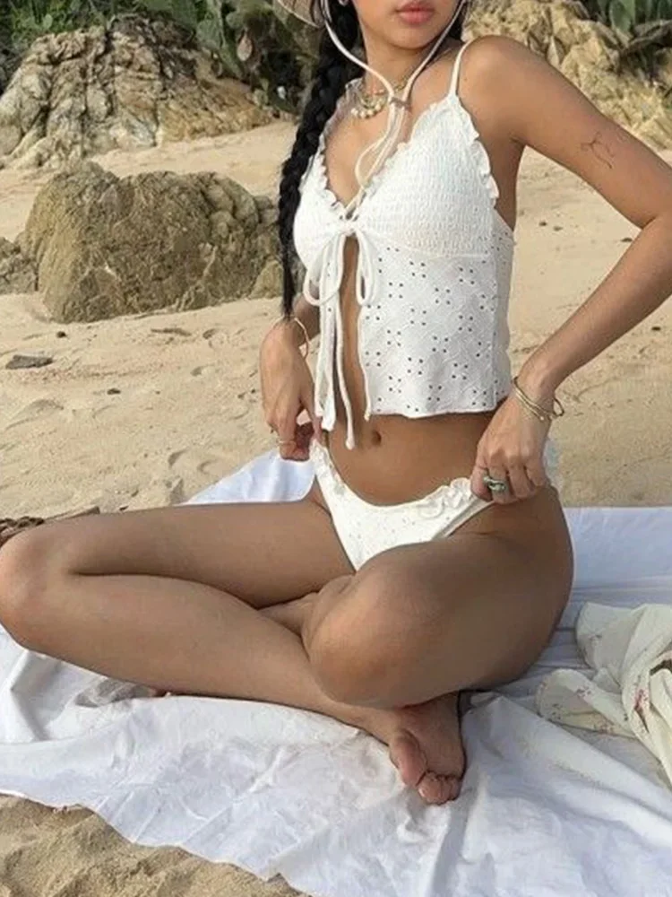 

Сексуальные открытые бикини на шнуровке, комплект из 2 предметов, женский разделенный купальник с высокой талией, пляжные бикини, новинка 2025 года, летний купальник, комплект бикини