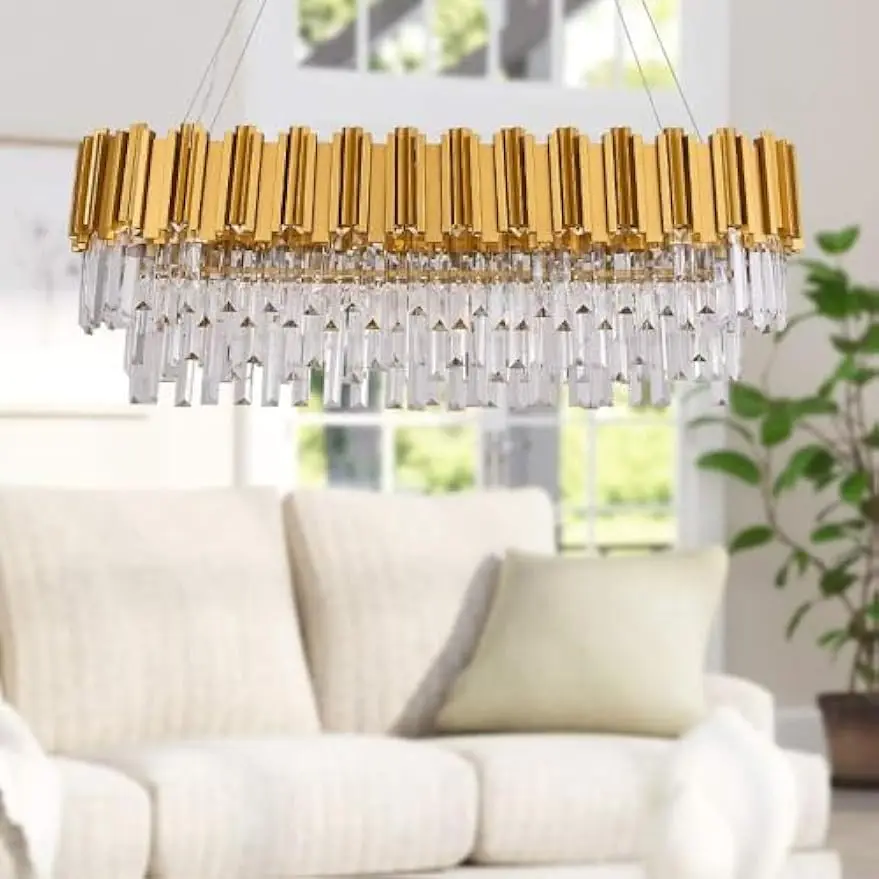 Modern Crystal Chandelier Lights Luxury Pendant Ceiling Light Oval Raindrop Contemporary Chandeliers Lighting Fixture