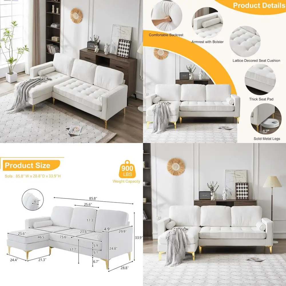 أريكة مقطعية على شكل حرف L من قماش الكتان مع كرسي قابل للعكس لغرفة المعيشة، أريكة على طراز فوتون، وسادة مقعد مزينة بشبكة #1