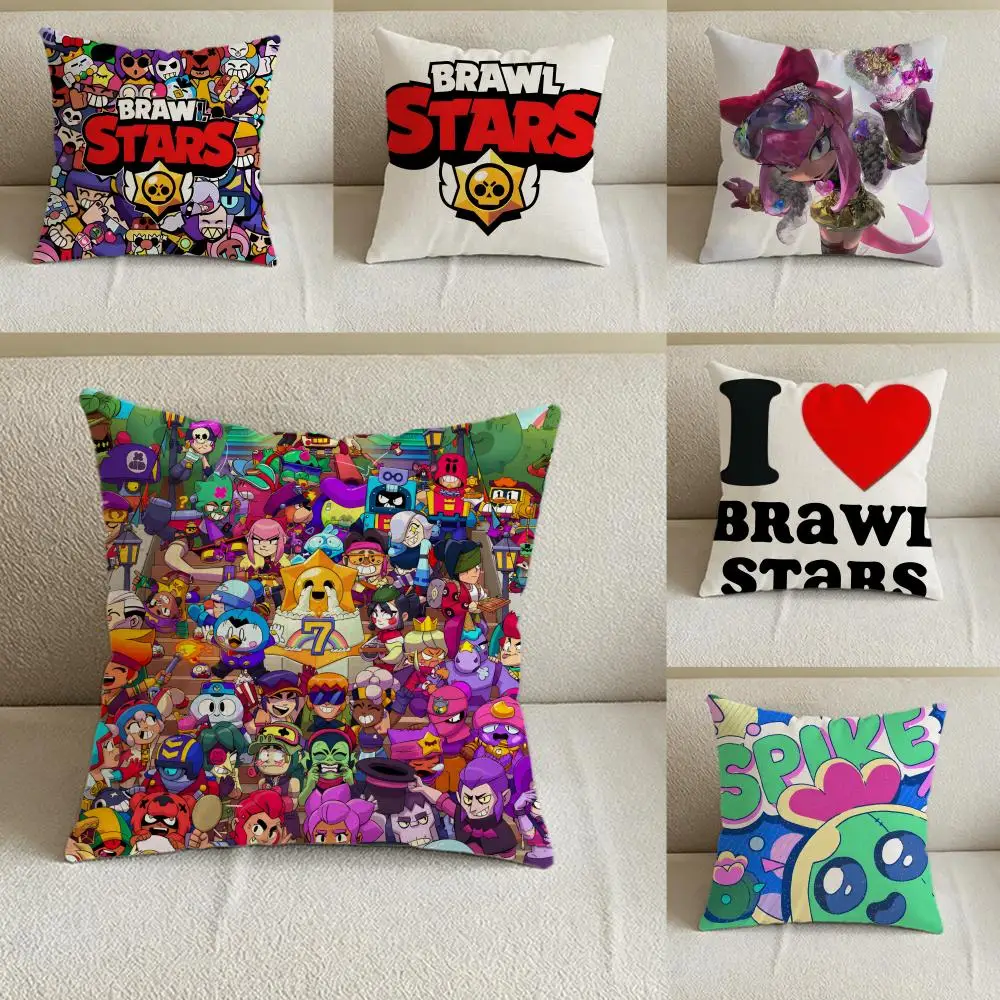 Funda de cojín de lino natural, juego de fundas de almohada, decoración todo en uno para sofá, dormitorio y silla Game B-Brawl S-Stars
