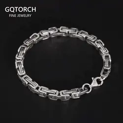 925 Sterling Silver Byzantine Cuban Chain For Men and Women Punk Hip Hop Retro Square Lovers Bracelet