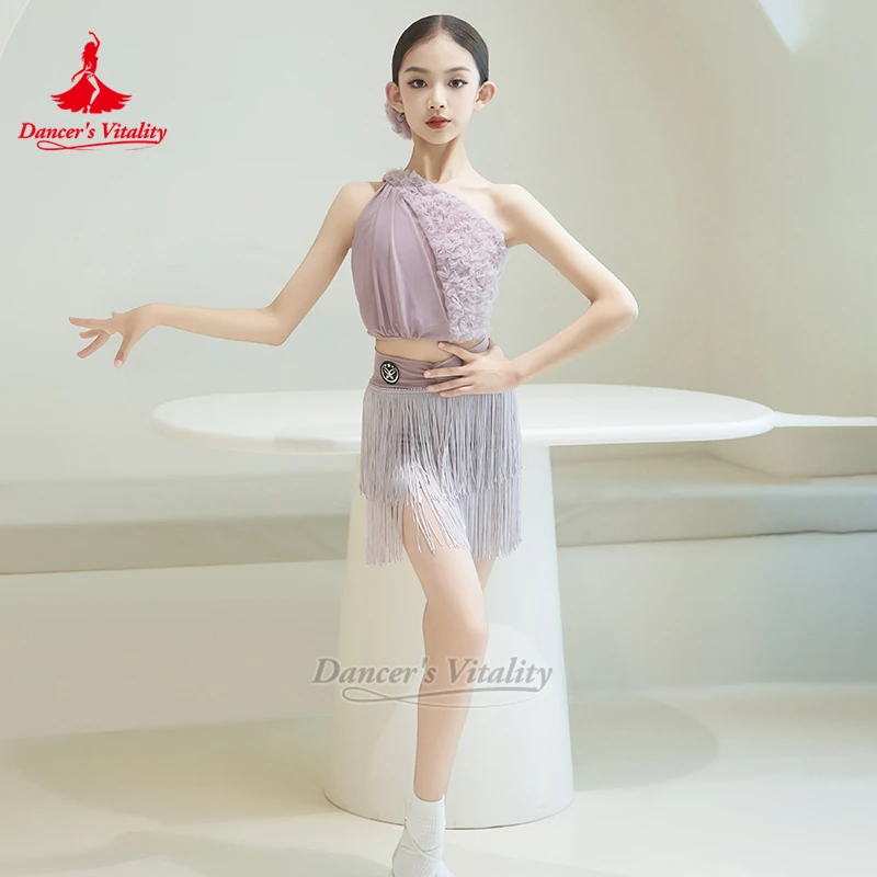 Samba Chacha Rumba Elegant Training Clothing Dancer's Vitality Teenager Latin Dance Sleevless Fringed Skirt Professional Costume