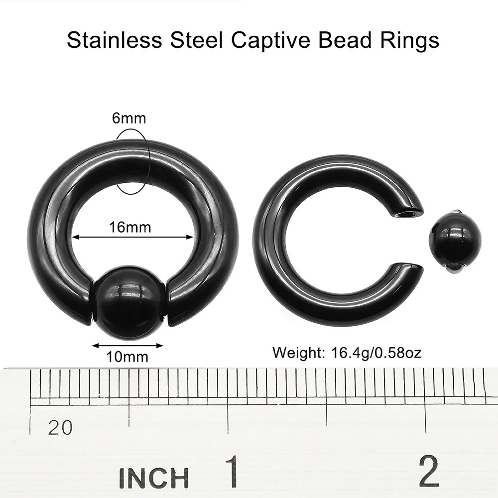 Black PVD Coating 316F Stainless Steel Captive Bead Ring Spring Ball for Septum Piercing Nose Rings Helix PA Ring 19mm 00G 10G