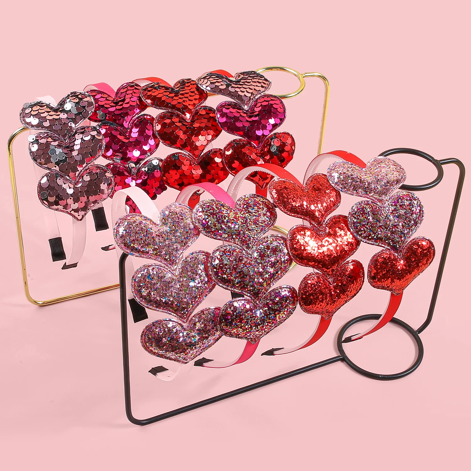 1/4pcs Sequin Heart Headbands for Women Valentine\'s Day Heart Shaped Hairbands Kids Girls Headband for Party Hair Accessories