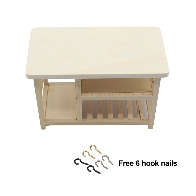 

1:12 Dollhouse Miniature Multi-layer Dining Table With Hook Cooking Storage Furniture Kitchen Model Decor Toy