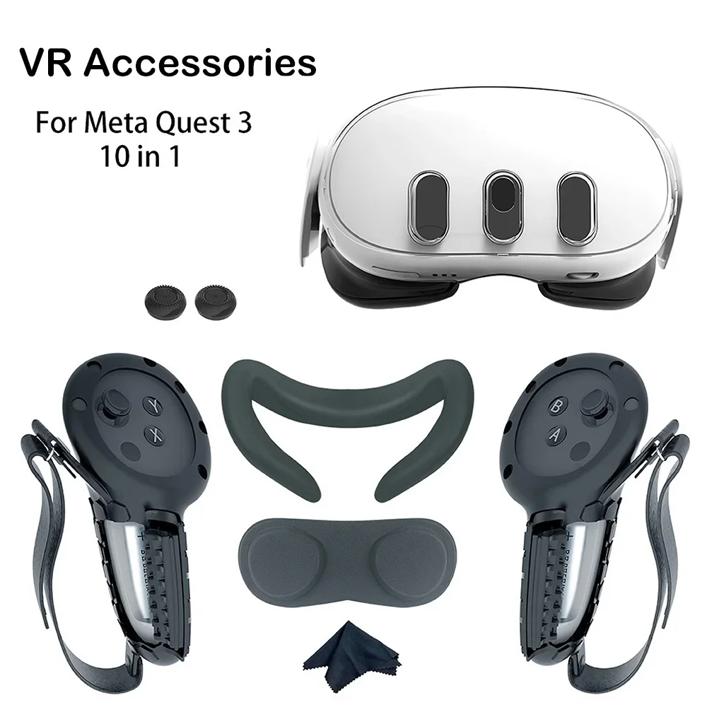 For Meta Quest 3 Silicone Safety Set Controller Covers Nose Pad Lens & Console Protectors face pad For Quest 3