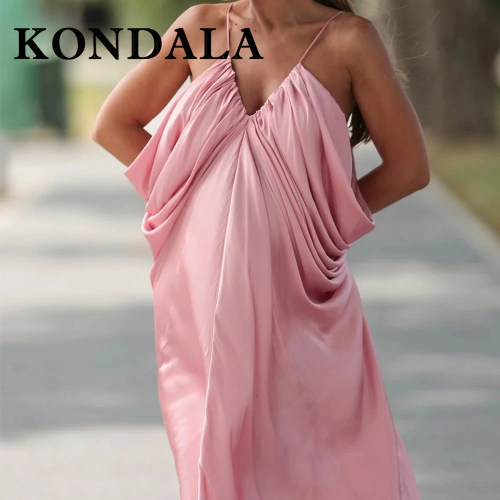 KONDALA Chic Rosa Romantico Elegante Donna Sexy Pieghettato Cami Dress Moda 2025 Guaina Backless Dress Night Party Compleanno Vestido